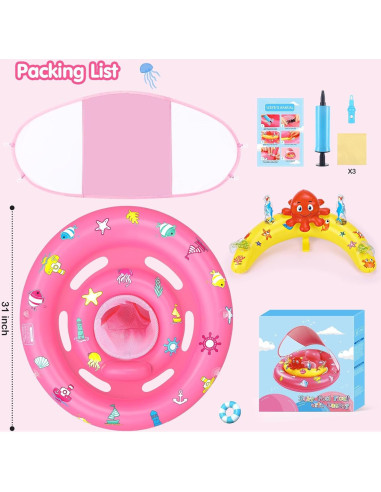 Flotador inflable HINZER para bebés con toldo UPF50+ 31"