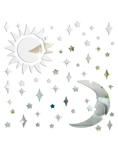 Calcomanía de Pared Espejo Acrílico Luna y Estrellas Amaonm