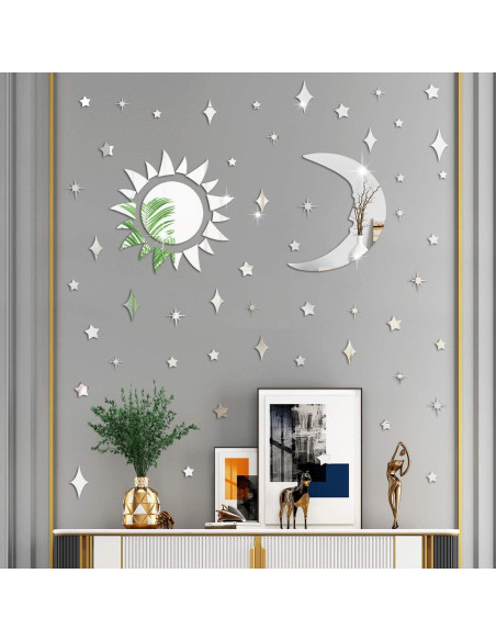 Calcomanía de Pared Espejo Acrílico Luna y Estrellas Amaonm Calcomanía de Pared Espejo Acrílico Luna y Estrellas Amaonm