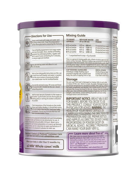 Fórmula Premium para Bebés a2 Platinum 896 g - Leche Entera Fórmula Premium para Bebés a2 Platinum 896 g - Leche Entera