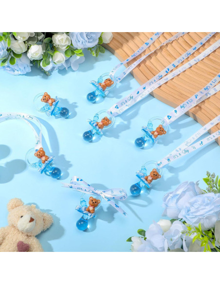 Collar de Chupetes Baby Shower Coume 36 Pcs Oso Azul Blanco
