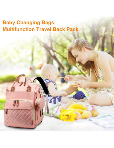 Mochila para Pañales Rosa MT1001 con Estación de Cambio y USB