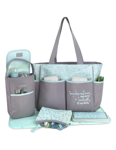 Bolsa de Pañales Esenciales para Bebés 5 Piezas Gris/Aqua