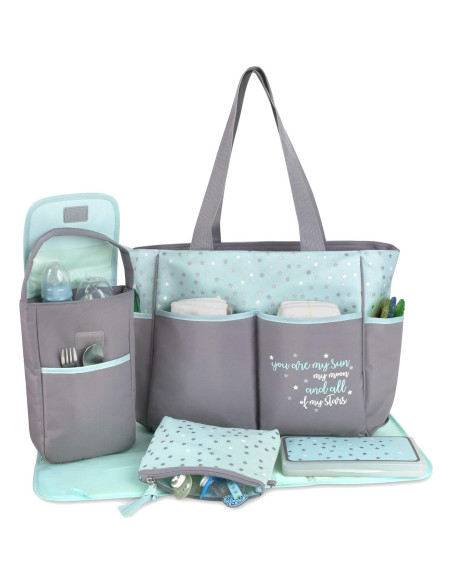 Bolsa de Pañales Esenciales para Bebés 5 Piezas Gris/Aqua Bolsa de Pañales Esenciales para Bebés 5 Piezas Gris/Aqua