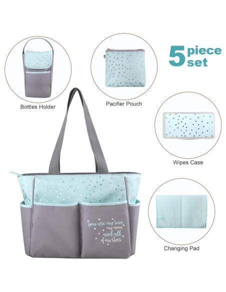Bolsa de Pañales Esenciales para Bebés 5 Piezas Gris/Aqua Bolsa de Pañales Esenciales para Bebés 5 Piezas Gris/Aqua