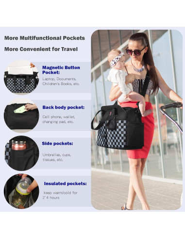 Bolsa de Pañales SUPROMOMI Grande Negra para Bebé 40x29x16 cm