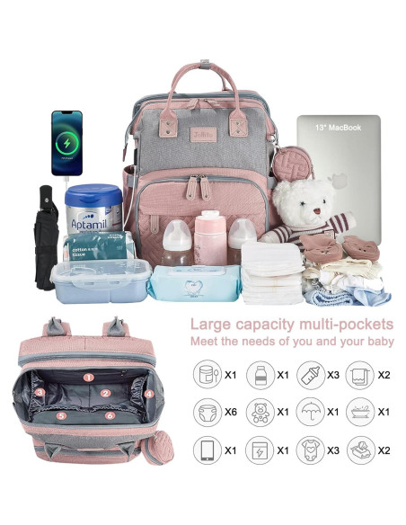 Mochila para Pañales JOLLITO Rosa, Gran Capacidad, USB Mochila para Pañales JOLLITO Rosa, Gran Capacidad, USB