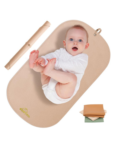 Manta Cambiadora de Pañales Portátil Beige - Cuero Sintético Impermeable 76x43cm