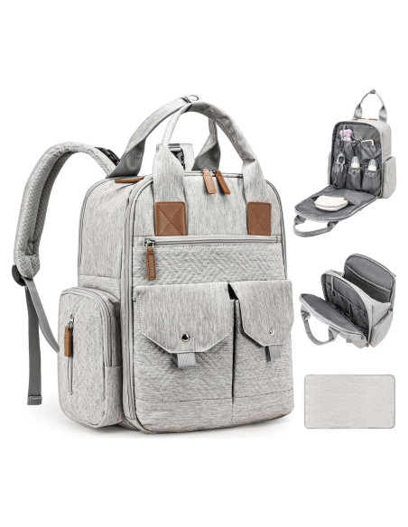 Mochila para Pañales Unisex Gris Claro con Cambiador Portátil Mochila para Pañales Unisex Gris Claro con Cambiador Portátil