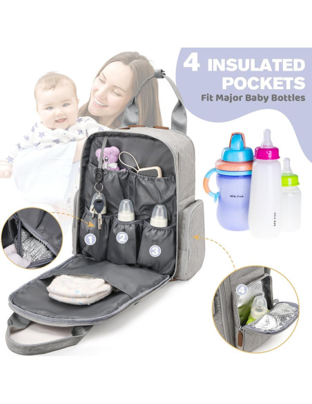 Mochila para Pañales Unisex Gris Claro con Cambiador Portátil Mochila para Pañales Unisex Gris Claro con Cambiador Portátil