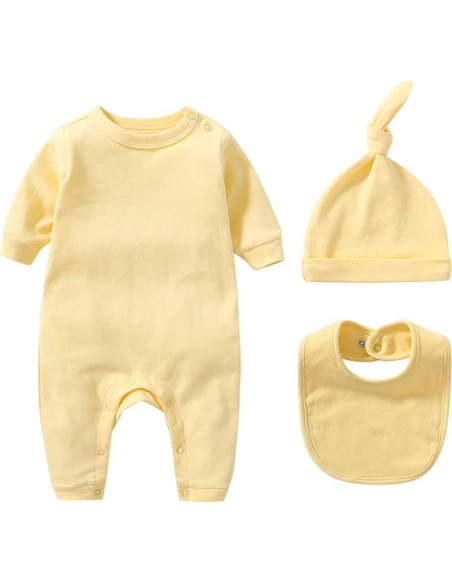 Conjunto 6 en 1 Bebé Algodón Orgánico Amarillo 0-3 Meses Conjunto 6 en 1 Bebé Algodón Orgánico Amarillo 0-3 Meses