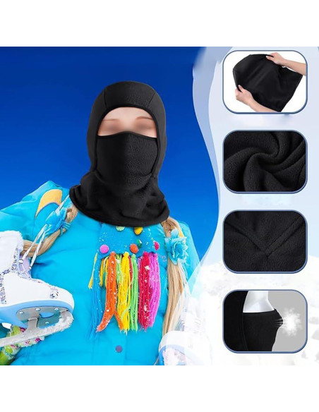 Máscara Balaclava Térmica GSHLLO para Niños - Forro Polar Negro Máscara Balaclava Térmica GSHLLO para Niños - Forro Polar Negro