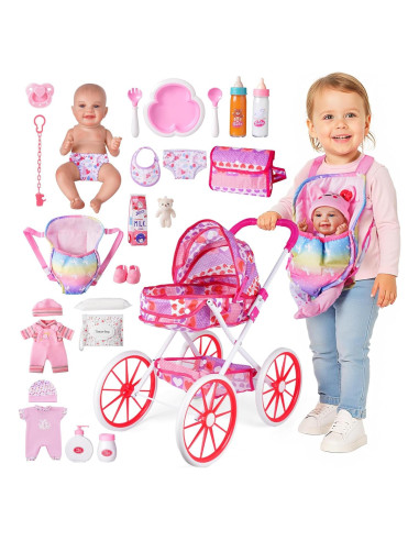 Cochecito de Muñeca BABESIDE con Muñeca Lavable 30.48 cm