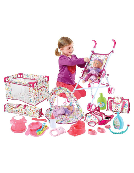 Juego de Rol de Muñeca de 33 cm de deAO con Cochecito y Accesorios Juego de Rol de Muñeca de 33 cm de deAO con Cochecito y Accesorios