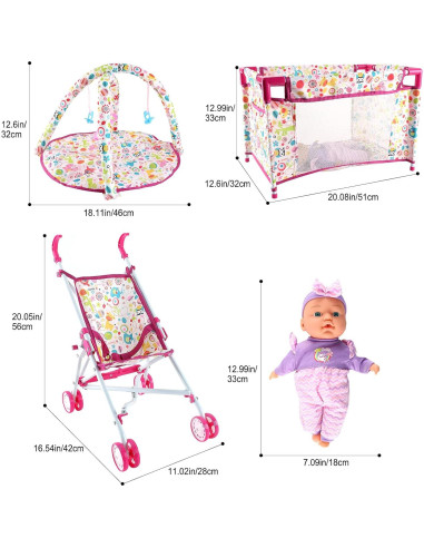 Juego de Rol de Muñeca de 33 cm de deAO con Cochecito y Accesorios