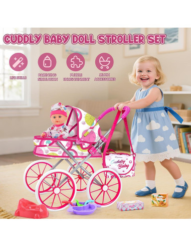 Juego de Carrito de Muñeca Dreamon con Muñeca 31.75 cm