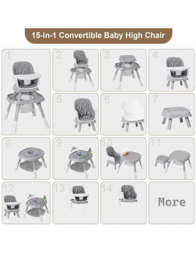 Silla Alta Convertible 15-en-1 Babyliebe Gris para Bebés