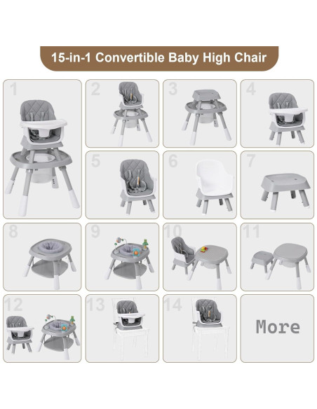 Silla Alta Convertible 15-en-1 Babyliebe Gris para Bebés Silla Alta Convertible 15-en-1 Babyliebe Gris para Bebés