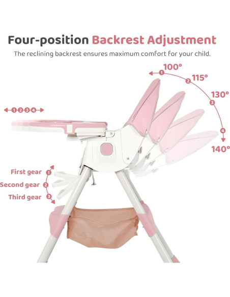 Silla Alta Plegable 6 en 1 Rosa - Bebés con Ruedas Ajustables Silla Alta Plegable 6 en 1 Rosa - Bebés con Ruedas Ajustables