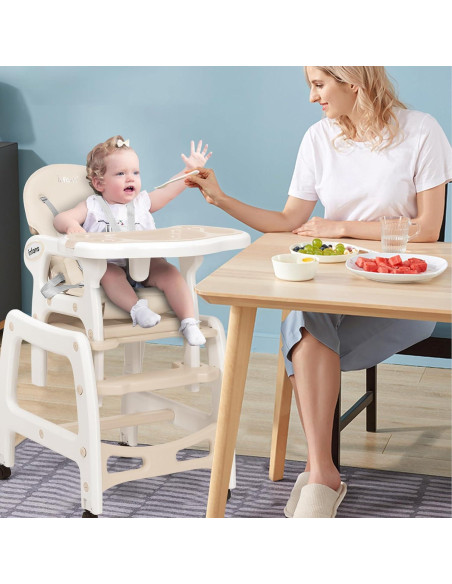 Silla Alta Multifuncional INFANS 5 en 1 Beige para Bebés Silla Alta Multifuncional INFANS 5 en 1 Beige para Bebés