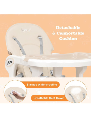 Silla Alta Multifuncional INFANS 5 en 1 Beige para Bebés