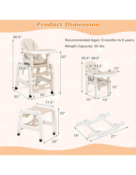 Silla Alta Multifuncional INFANS 5 en 1 Beige para Bebés Silla Alta Multifuncional INFANS 5 en 1 Beige para Bebés