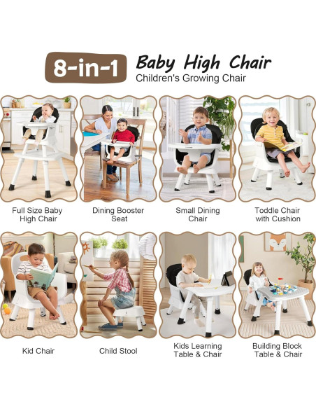 Silla Alta Multifuncional Cowiewie 8 en 1 para Bebés - Negro Silla Alta Multifuncional Cowiewie 8 en 1 para Bebés - Negro