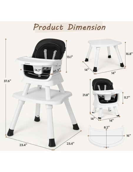 Silla Alta Multifuncional Cowiewie 8 en 1 para Bebés - Negro Silla Alta Multifuncional Cowiewie 8 en 1 para Bebés - Negro