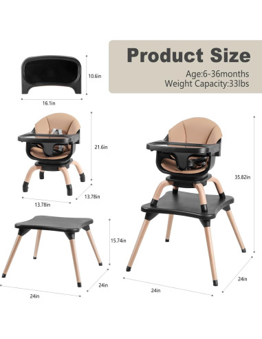 Silla Alta 7 en 1 Komcot para Bebés y Niños - Negro