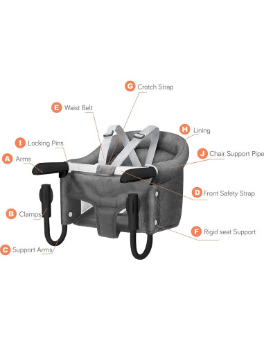 Silla de Gancho Plegable TCBunny para Bebés - Gris, 16.8 kg