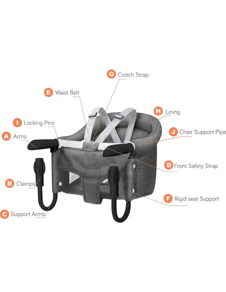 Silla de Gancho Plegable TCBunny para Bebés - Gris, 16.8 kg Silla de Gancho Plegable TCBunny para Bebés - Gris, 16.8 kg