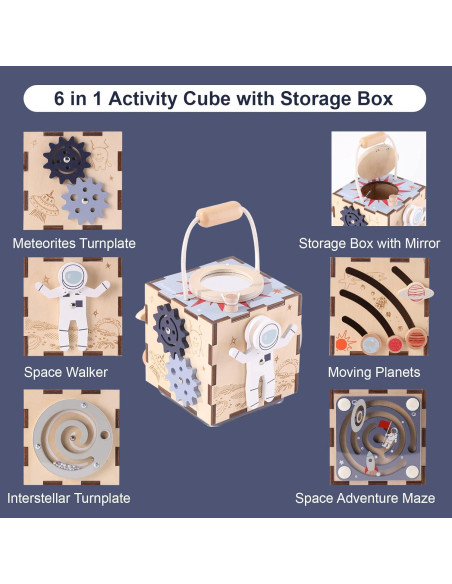 Cubo de Actividades de Madera EverEarth 6 en 1 Espacial 18M+ Cubo de Actividades de Madera EverEarth 6 en 1 Espacial 18M+