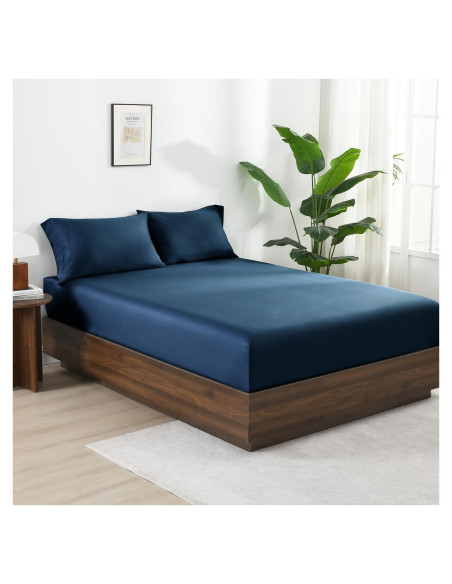 Sábana Ajustable King 100% Viscosa Bambú Rosecret Azul Marino Sábana Ajustable King 100% Viscosa Bambú Rosecret Azul Marino