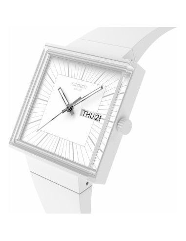 Reloj Swatch Bioceramic Cuadrado Blanco 41.8mm Cuarzo Impermeable