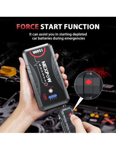 Arrancador de Coche NEXPOW Q10S 1500A 12V con Luz LED y USB