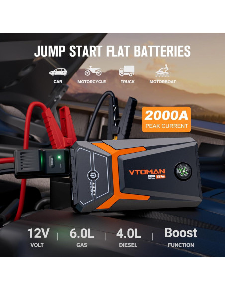 Arrancador de Batería VTOMAN V3 Pro 2000A 12V Portátil Arrancador de Batería VTOMAN V3 Pro 2000A 12V Portátil