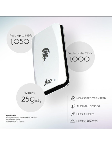 SSD Externo DATO ARES Torch 1TB USB 3.2 Tipo C 1050MB/s SSD Externo DATO ARES Torch 1TB USB 3.2 Tipo C 1050MB/s