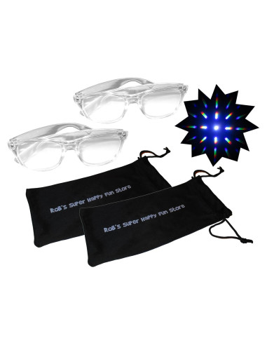 Gafas de Difracción de Fuegos Artificiales Super Feliz - 2 Pzas - Marcos Plástico Transparente