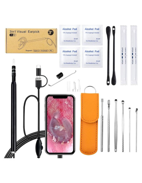Kit de Limpieza de Oídos Pthene con Cámara HD y Luz LED 6 en 1 Kit de Limpieza de Oídos Pthene con Cámara HD y Luz LED 6 en 1