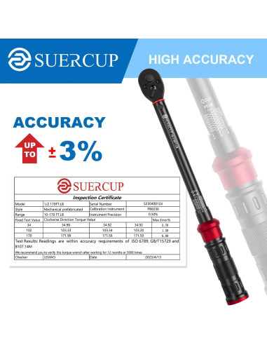 Llave de Torque SUERCUP 1/2" 10-170 ft.lb (13.6-230.5 Nm) 5 PCS