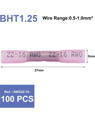 Conectores de Empalme Termocontraíbles Murtenze 22-16 AWG 100 Pcs