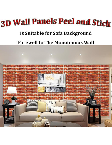 Paneles de Pared 3D Autoadhesivos Ekezon 10PCS Ladrillo 30.48cm