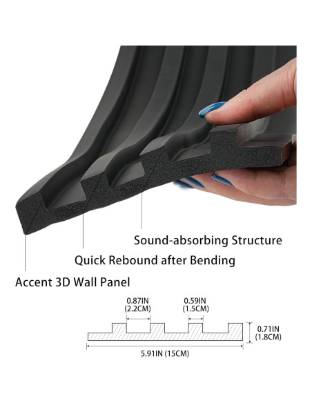 Panel de Pared 3D Gaahing Autoadhesivo Acústico Negro 2.99m Panel de Pared 3D Gaahing Autoadhesivo Acústico Negro 2.99m