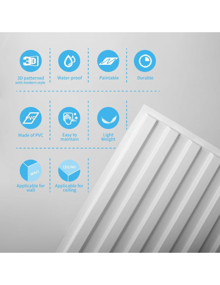 Paneles de Pared 3D Art3d - 6 Piezas 61x122 cm Blanco Paneles de Pared 3D Art3d - 6 Piezas 61x122 cm Blanco