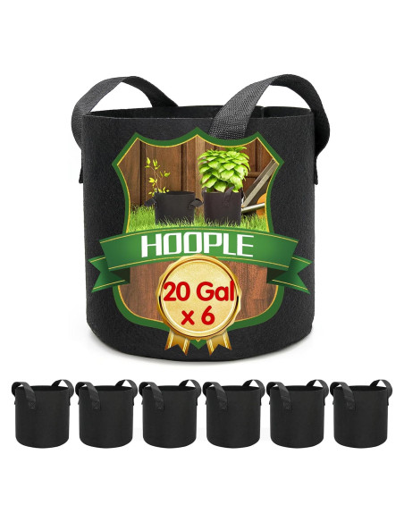 Bolsas de Cultivo HOOPLE 6 Pack 20 Galones Tela Resistente