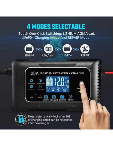 Cargador de Batería Inteligente Dght 12V 20A 24V 10A Litio/Ácido Cargador de Batería Inteligente Dght 12V 20A 24V 10A Litio/Ácido