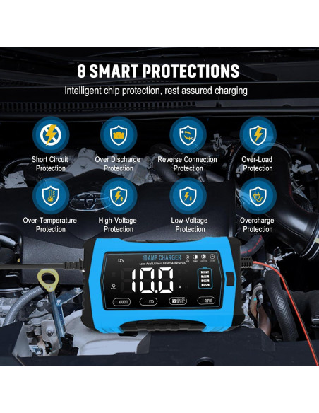 Cargador de Batería Inteligente WPKJ 10A 12V 24V Automotriz Cargador de Batería Inteligente WPKJ 10A 12V 24V Automotriz