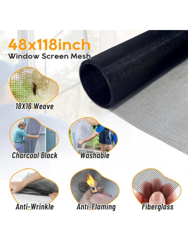 Malla de Pantalla de Ventana King&Charles 121.92x299.72 cm Negra