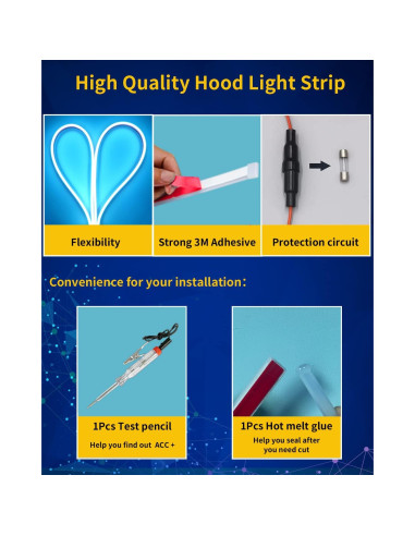 Tira LED de Capó DUOFU365 70 Pulgadas Azul Hielo Impermeable