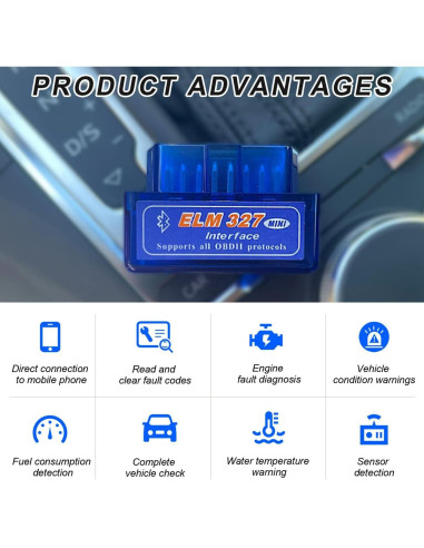 Escáner de Diagnóstico FSTURIOS ELM327 OBDII Bluetooth 12V